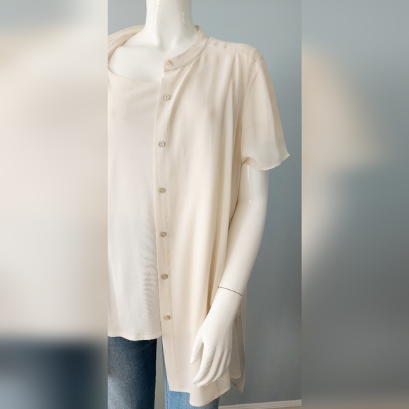 [2X] EILEEN FISHER 100% Silk Button Down Semi Sheer Short Sleeve Blouse - Picture 6 of 15